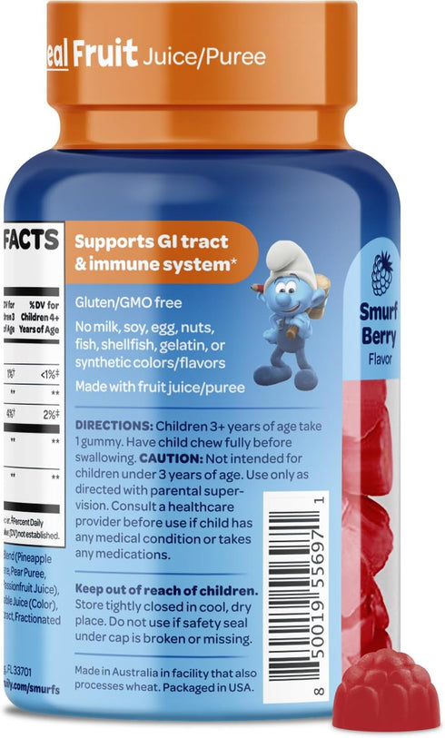 The Smurfs Kids Probiotic Gummies with 1 Billion CFU Probiotics & Prebiotics for Digestive & Immune Health, 40 Count