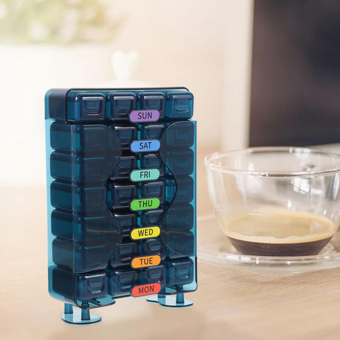 VALICLUD Portable Weekly Pill Organizer Medicine Case with Morning Afternoon Evening Reminder Travel-Friendly Storage
