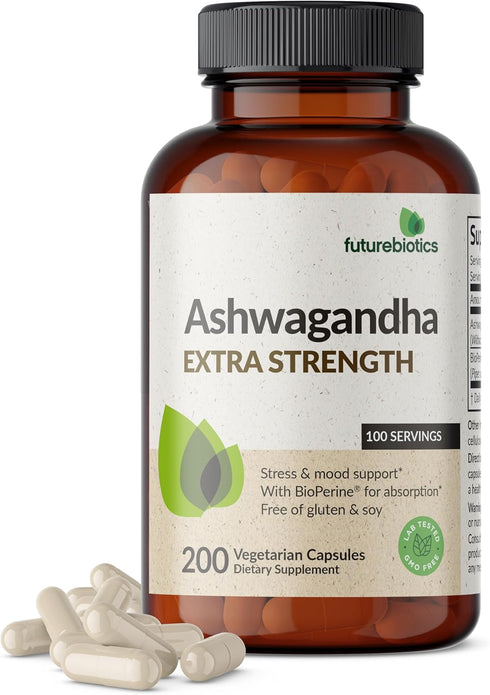 Futurebiotics Ashwagandha Extra Strength - 200 Vegetarian Capsules, Stress & Mood Support with BioPerine, Non-GMO