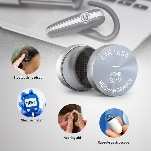 EEMB 4PACK LIR1654 Rechargeable Battery 3.7V Lithium-ion Button Batteries for Earphone Wearable Device