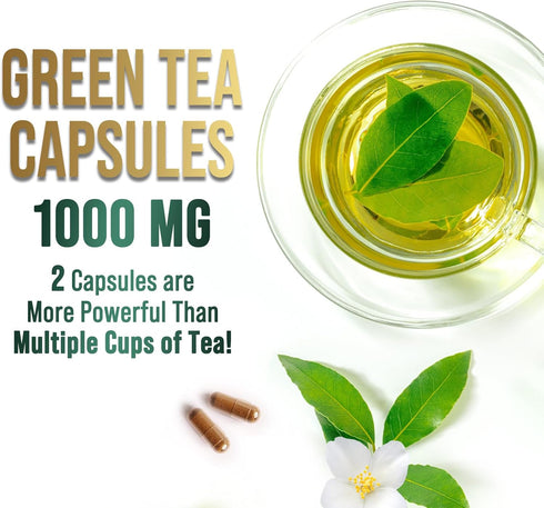 Green Tea Extract Capsules 1000mg with EGCG, 240 Capsules for Heart Support, Natural Energy