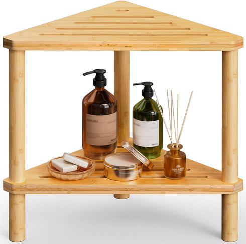 Aollewoiti Bamboo Corner Shower Stool - Waterproof Shower Stool for Inside Shower, Shaving