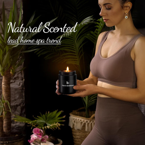 TranquilBliss 7.6oz Rose & Sandalwood Black Scented Candles for Men - Soy Wax Candle for Home Scented - Men Candle
