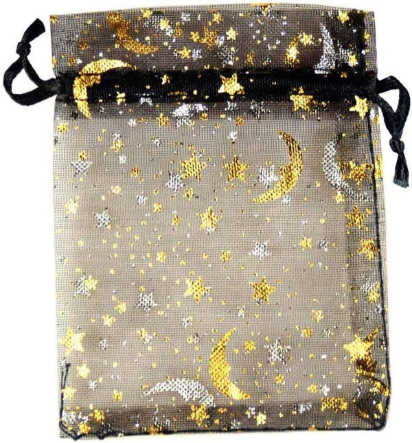 100Pcs 4x6 Inches Sheer Organza Drawstring Pouches, Stars and Moon Wedding Party Favor Bags