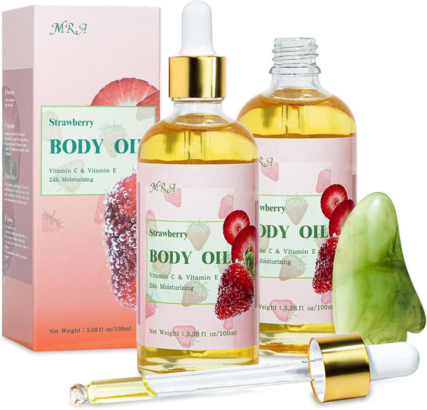 MR.A 2 Pack Strawberry Body Oil Juice Scented, Vitamin E Body Oil after Shower with Jojoba Oil