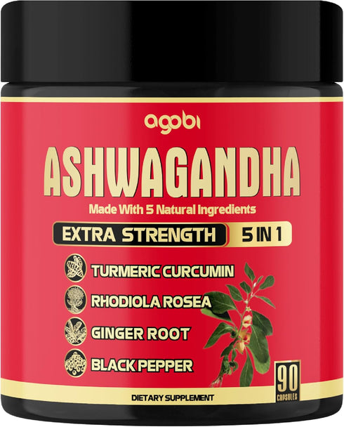 12:1 Extract Ashwagandha Capsule Supplement - 90 Counts, 3-Month Supply with Curcumin Turmeric Root & Black Pepper