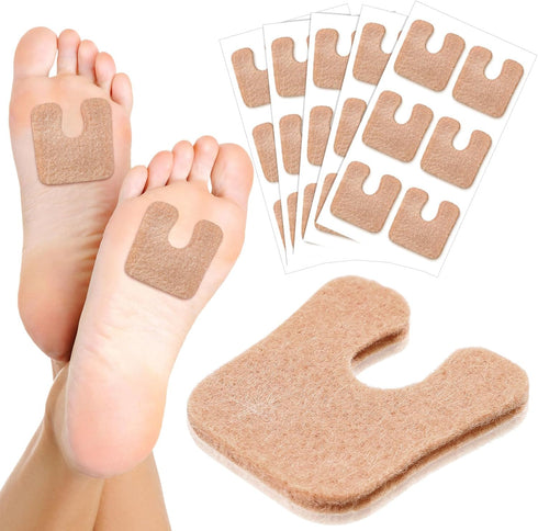 Boao 30 Pcs U Shaped Felt Callus Pads, Metatarsal Foot Pads for Pain Relief, Adhesive Pads for Men and Women, Beige