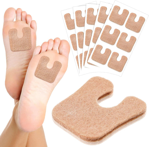 Boao 30 Pcs U Shaped Felt Callus Pads, Metatarsal Foot Pads for Pain Relief, Adhesive Pads for Men and Women, Beige