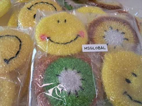 4 Count Fun Smile Face Dish Scrubbers, Premium Quality Acrylic Dish Cleaning Sponges for Kitchen