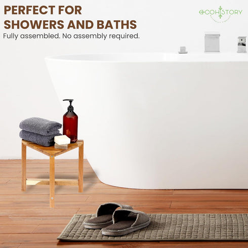 ecohistory naturally timeless 12in, Shower Foot Rest Acacia Wood Shower Stool for Shaving Legs, Waterproof Corner