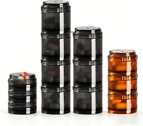 JMOFLUG 7 20ml *7 Stackable Pill Organizer Day, Pill Box Tower with Connectable Screw Lids,Light Shielding & Airtight