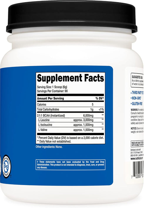 Nutricost BCAA Powder 2:1:1 (90 Servings, No Flavor Added)