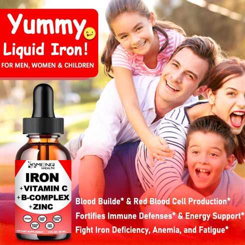 Liquid Iron Supplement w/Vitamin C, A, B-Complex, Vegan Iron Drops High Potency Liquid Vitamin & Iron Supplements