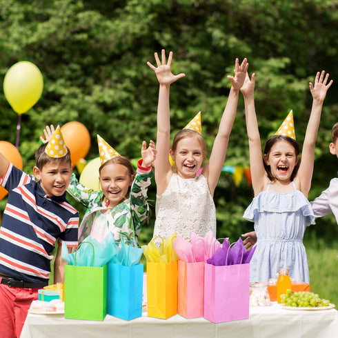 Kolldenn 24 Pack 5.9 3.1 8.3 Inch 6 Pastel Graduation Gift Paper Bags with Tissue Paper x x Colors Rainbow Kraft Goodie