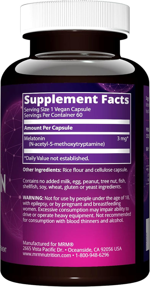 MRM - Melatonin 3mg Purity Assured by HPLC 60 Vcaps