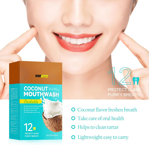 Packets, 20 Packs Coconut Mouthwash Travel Size Individual Portable Mouthwash Alcohol Free, Portable Mouth Wash