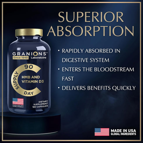 HMB and Vitamin D3 Supplement, 1000 MG HMB Capsules with D3 and Calcium, Muscle Recovery, 360 Count, 6-Month Supply