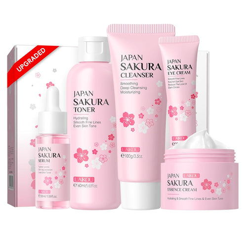 Skin Care Set with Cleanser, Toner, Serum, Eye Cream, Face Cream for Women, 5pcs Large Capacity Version