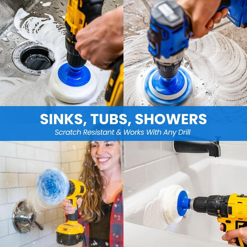 7 Pack Multi-Purpose Drill Brush Kit for Cleaning Bathrooms, Showers, Tubs, Tile, Floors, Sinks, Toilets