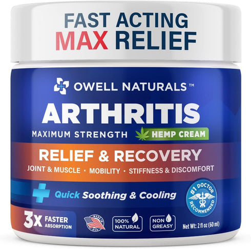OWELL NATURALS Joint & Muscle Cream, All-Natural Maximum Strength Relief & Recovery for Back (2 Fl Oz)