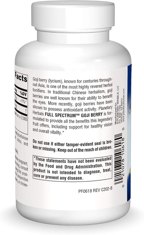 Planetary Herbals Goji Berry Full Spectrum 700mg, Botanical Elixir for Health and Longevity,90 Vegetarian Capsules