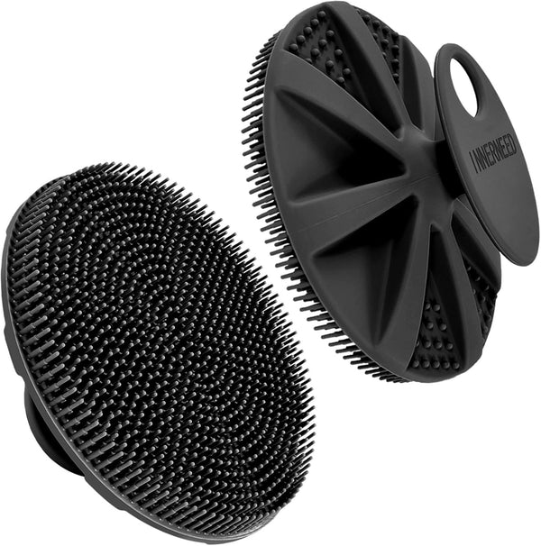 INNERNEED Food-grade Soft Silicone Body Scrubber - Handheld Cleansing Skin Brush for Gentle Exfoliating (Black)