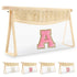 Personalized Small Boho Straw Initial Letter Makeup Bag, Cute Clear Chenille Patch Zipper Bag, Trendy TSA Travel Bag,