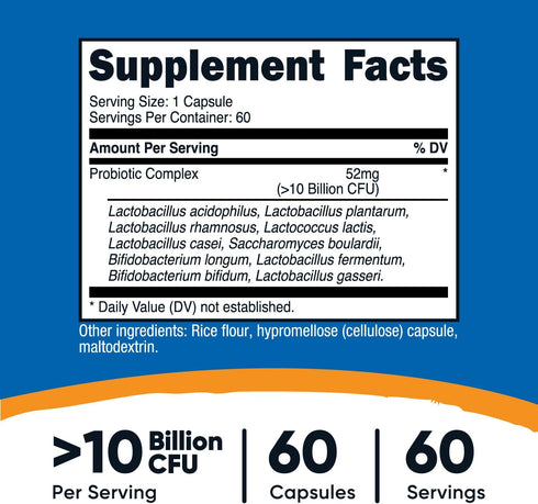 Nutricost Probiotic Complex (10 Billion CFU) 60 Capsules - Acidophilus Plus 9 Other Probiotics, Non-GMO, Gluten Free Supplement