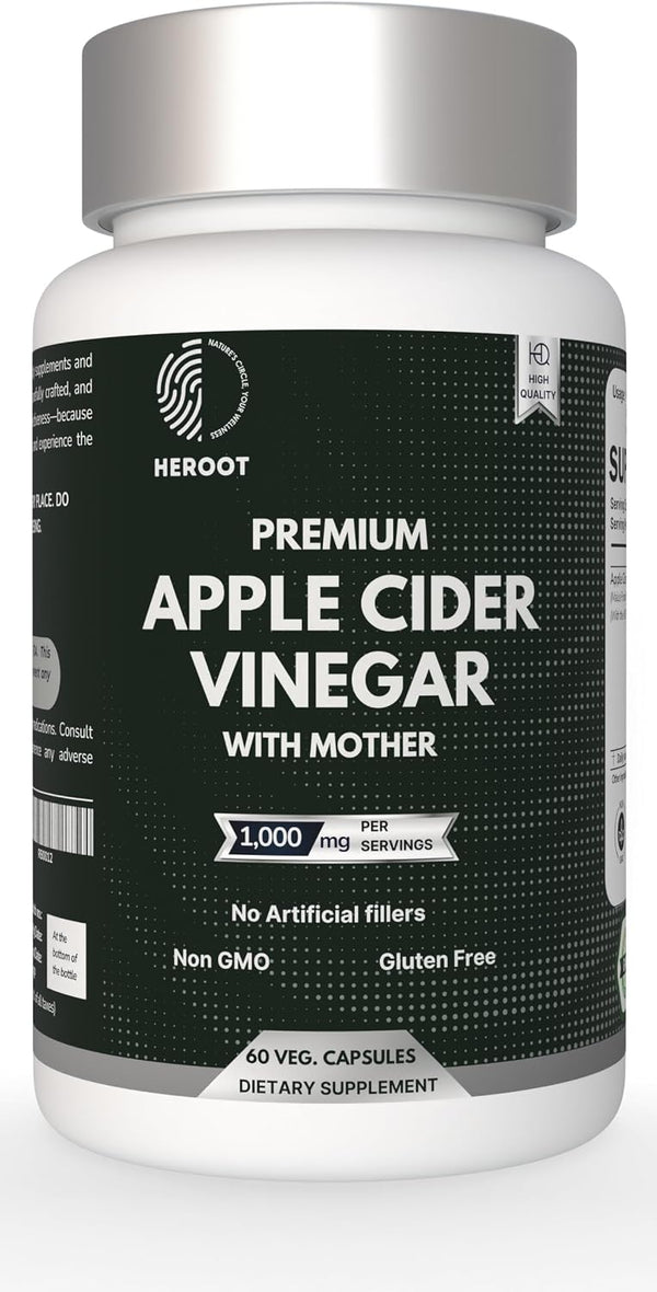 Heroot Apple Cider Vinegar (ACV) 500mg Non-GMO, Gluten Free Supplement | 120 Capsules