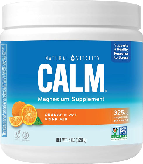 Natural Vitality Calm - Magnesium Citrate Supplement, Anti-Stress Drink Mix Powder, Gluten Free, Vegan, Orange (8 oz)
