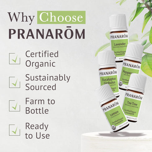 Pranarom - Top 5 Essential Oil Kit (5-Pack of 5ml) - Lavender, Peppermint, Tea Tree, Eucalyptus, Lemongrass