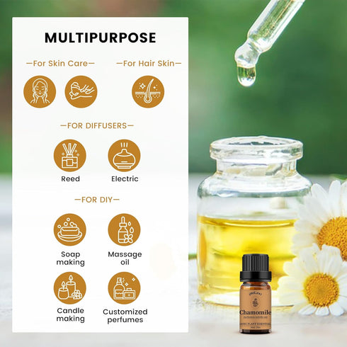 Yethious Organic Chamomile Essential Oil, 100% Pure Aromatherapy Oils for Diffuser, Skin, Hair - 10ml