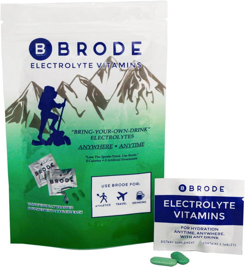 Brode Portable Zero-Sugar Electrolyte Vitamin Tablets - 5 Essential Electrolytes + 9 Vitamins for Sports, Nightlife,