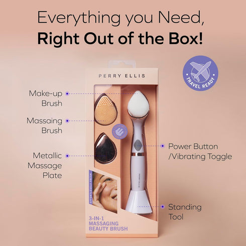 Perry Ellis 3-in-1 Massaging Beauty Brush for Women, Eye Massager & Facial Cleansing Brush, Battery Operated