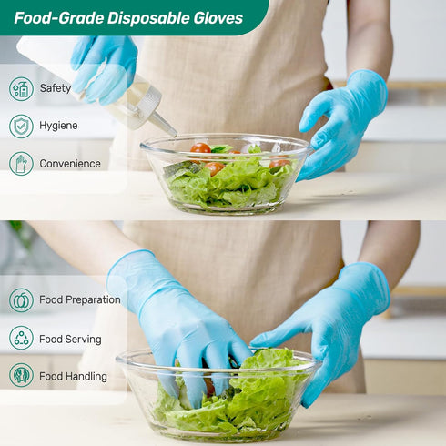 Nitrile Disposable Gloves for Cleaning - Food Prep, Industrial Grade, Non-Sterile, Food Safe, Blue, 100 Count, Large