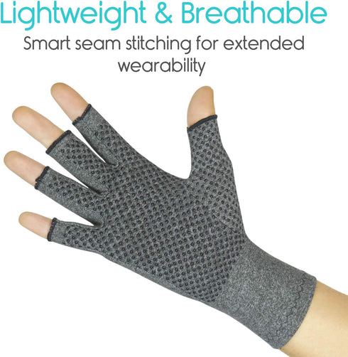 Vive Arthritis Gloves with Grips - Textured Fingerless Compression for Men & Women, Open Finger Hand Gloves