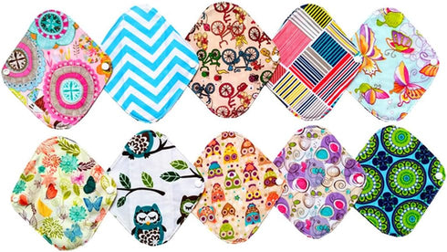 JOBEBE 10PCS 8 Inch Reusable Washable Menstrual Pads Sanitary Pads Panty Liner