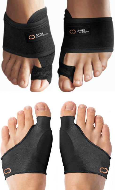 Copper Compression Bunion Relief Kit - Includes 1 Pair of Bunion Corrector Cushion Sleeves & Toe Splints, Large/X-Large