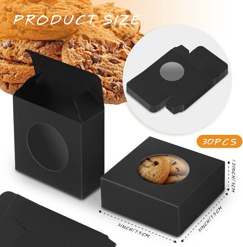 Chinco 30 Pcs Kraft Paper Box with Clear Window - Homemade Soap Boxes for Bakery Cookies, Gift Packaging, Black