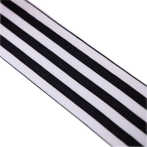 2.5 Inch Wide Wired Gift Wrapping Ribbon, 10 Yards, Black White Stripe for Crafts, Christmas Tree Decor