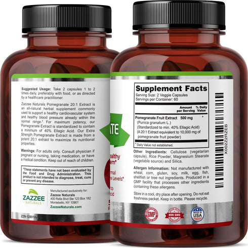 Zazzee Extra Strength Pomegranate 20:1 Extract, 5000 mg Strength, 120 Vegan Capsules, Non-GMO