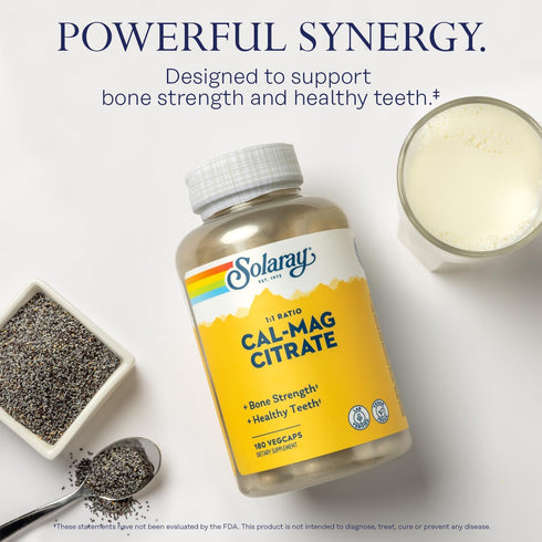 Solaray Calcium Magnesium Citrate 1:1 Ratio, Healthy Bones, Teeth, Muscle & Nervous System Support (30 Serv, 180