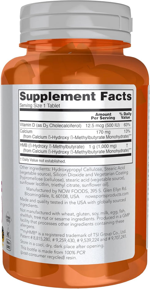 NOW Foods HMB (ß-Hydroxy ß-Methylbutyrate) Double Strength, 1,000 mg, 90 Tablets
