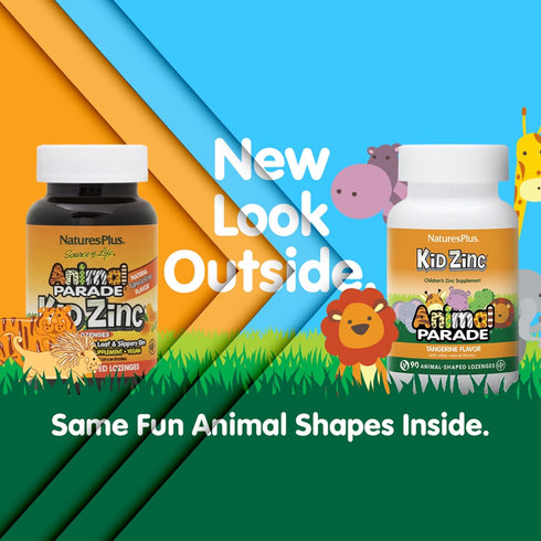 NaturesPlus Animal Parade KidZinc, 90 Lozenges, Tangerine Flavor, Vegan, Gluten Free