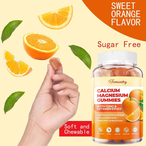 Calcium Magnesium Zinc Gummies with Vitamin D3 & K2, High Absorption Magnesium Glycinate 400mg