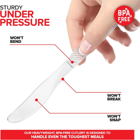 Stock Your Home Clear Plastic Knives, Heavyweight Plastic Knives (300 Pack), Disposable Plasticware Bulk, Clear Heavy