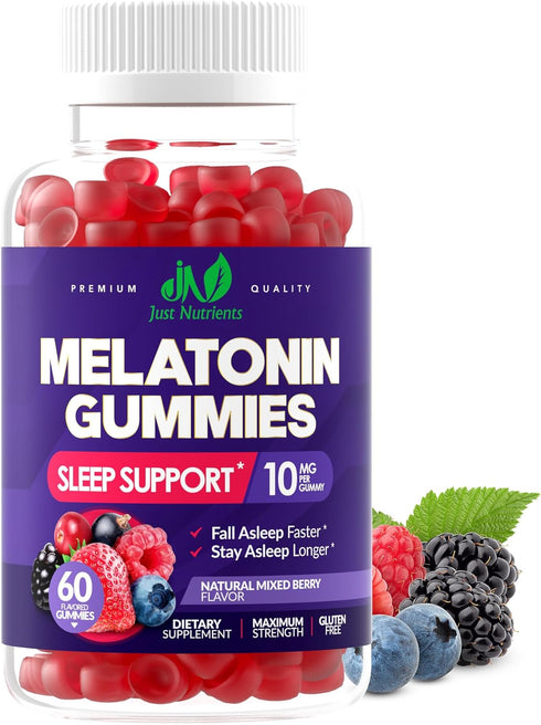 Melatonin 10mg Gummies | 60 Servings | Maximum Strength Sleep Aid for Adults | Gluten-Free, Non-GMO, Mixed Berry Flavor