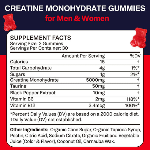 Creatine Monohydrate Gummies for Men & Women, Chewable Supplement for Strength and Endurance - 2 Pack
