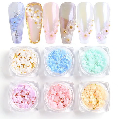 SILPECWEE Light Change Flower Nail Charms, 3D Gold and Silver Caviar Nail Art Jewelry for Acrylic Nails DIY
