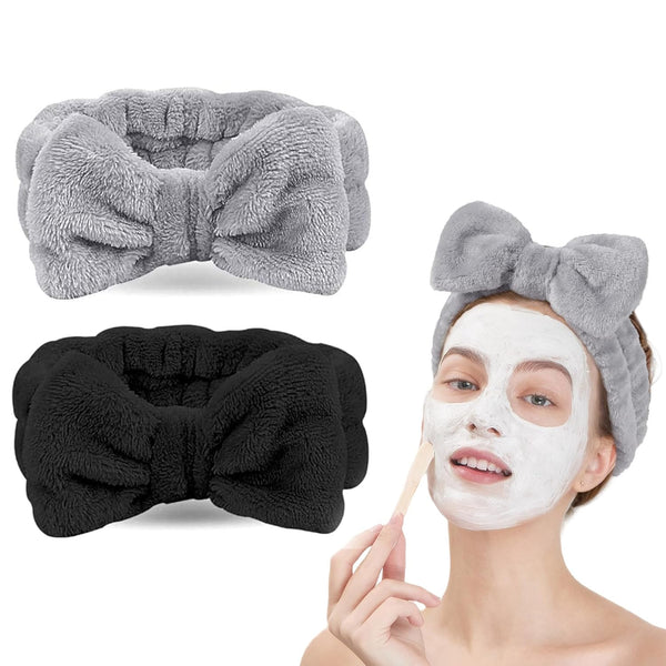 LADES Terry Cloth Facial Headband for Face Washing, Skin Care, Makeup, Bow Spa Hair Headband